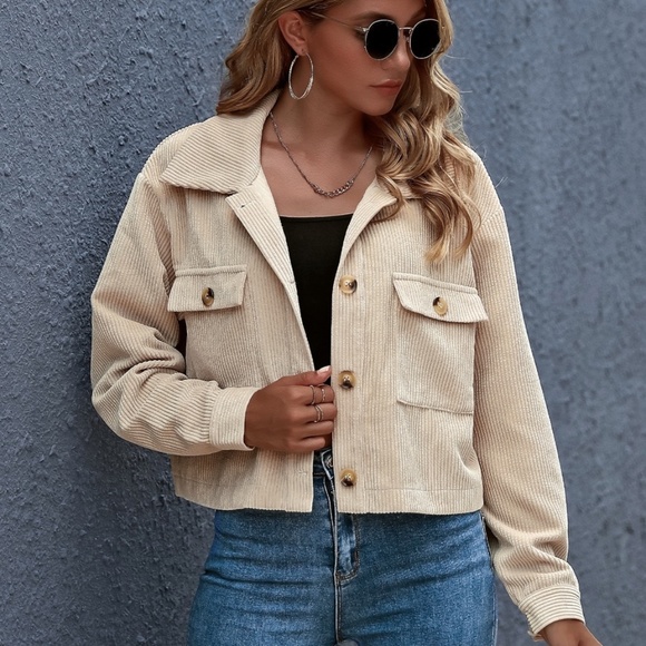 button up pocket corduroy classic jacket shacket - Picture 7 of 13